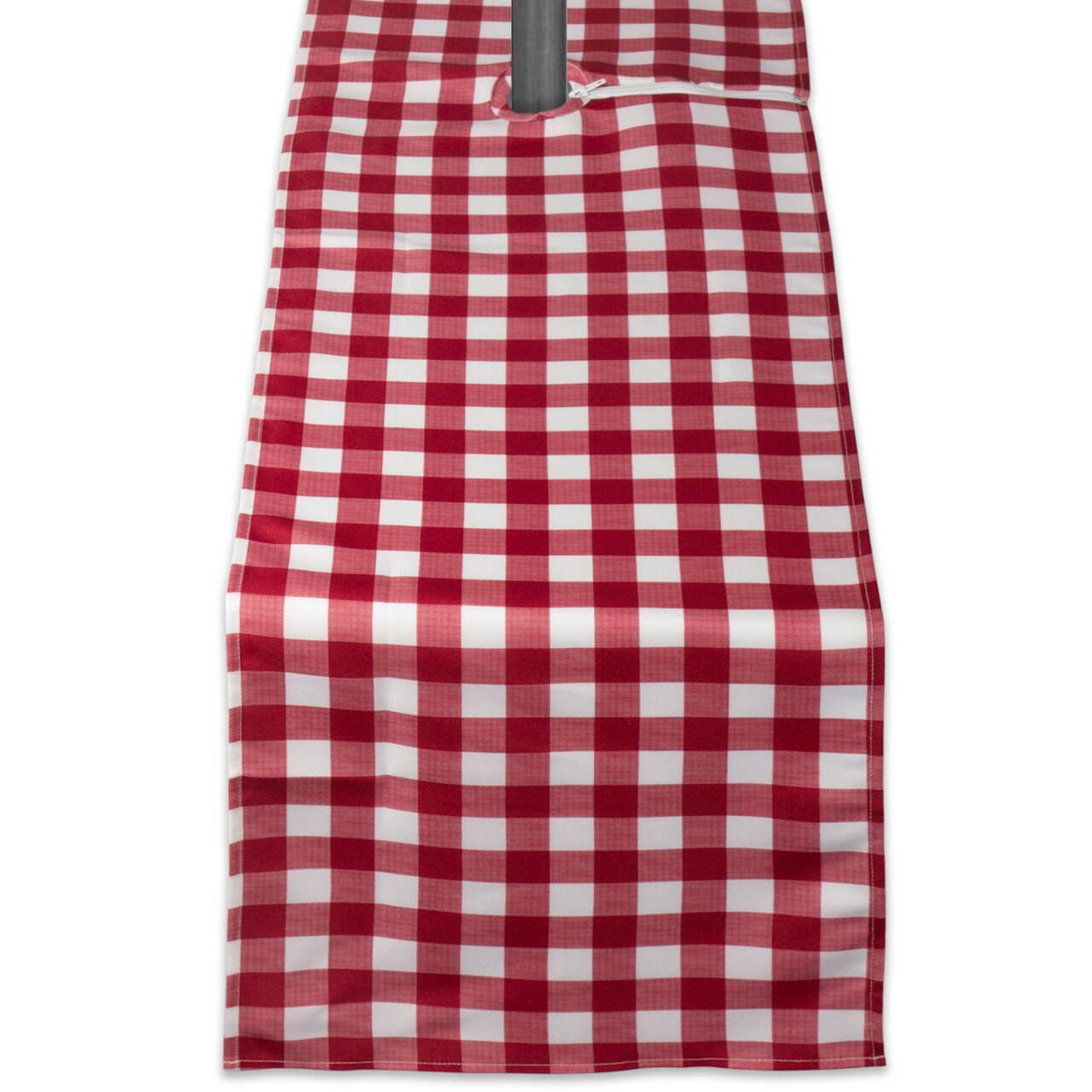 Red Check Outdoor Table Runner With Zipper 14&#x22; x 72&#x22;